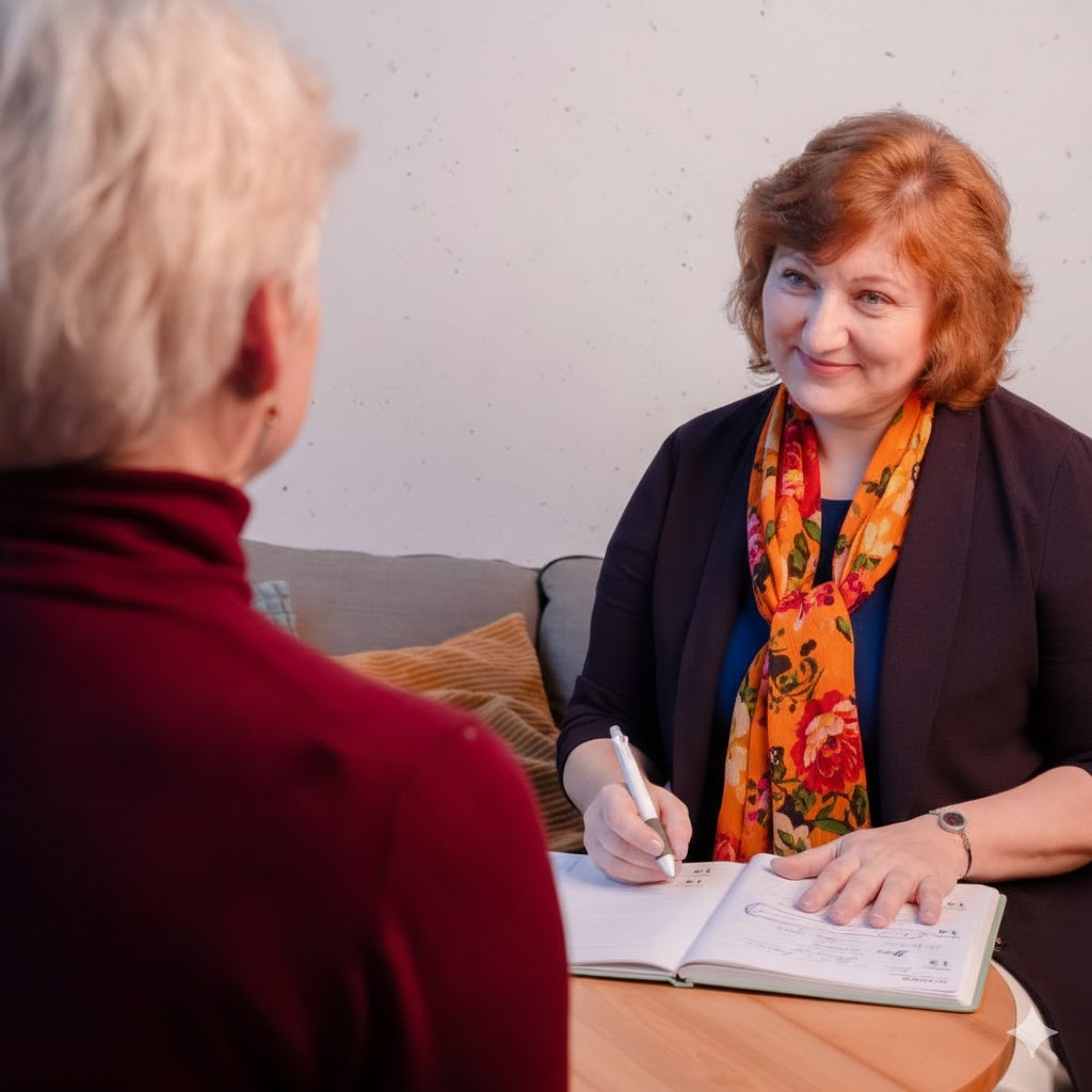 Aneta in conversation with a client during a strengths coaching session